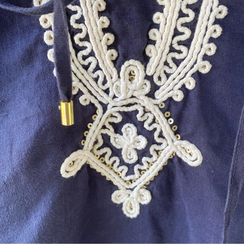 SYMPLE NYC Navy Blue Boho Linen Top - Picture 2 of 11